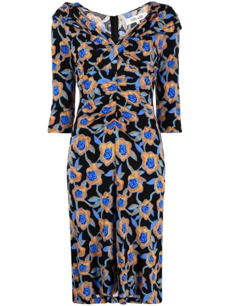 Diane Von Furstenberg платье Jin с V-образным вырезом и цветочным принтом, черный