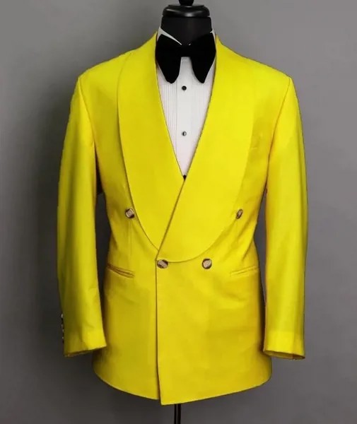 Костюмы по индивидуальному заказу, Модный свадебный костюм для мужчин, желтый облегающий костюм из 3 предметов, индивидуальный стиль, офици...