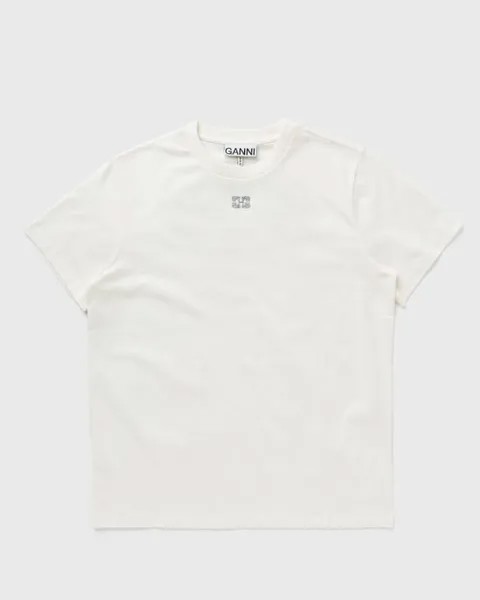 Топ Ganni White Basic Jersey Rhinestone Relaxed T-Shirt, цвет egret