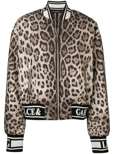Dolce & Gabbana куртка-бомбер с леопардовым принтом, коричневый