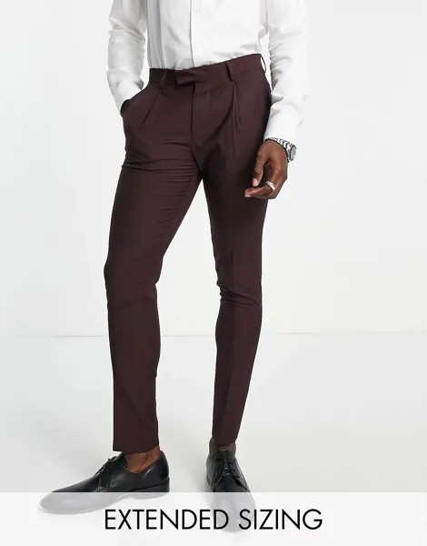 Суперузкие брюки Noak 'Tower Hill' из камвольной смеси бордового цвета с эластичной тканью