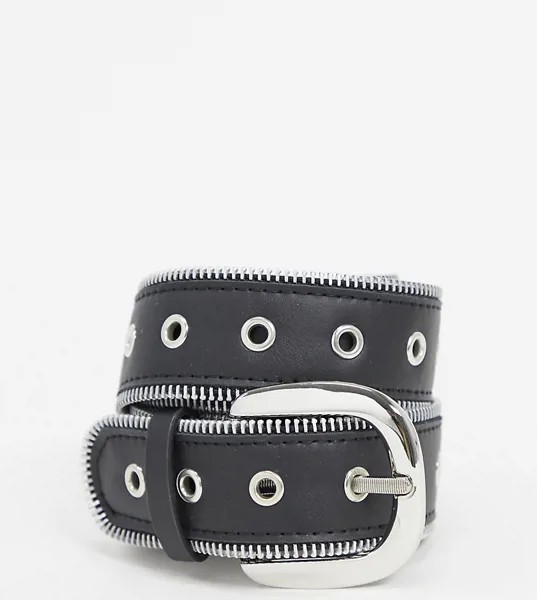Черный ремень для джинсов с серебристой отделкой ASOS DESIGN Curve-Черный цвет