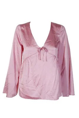 Kensie Розовая атласная блузка с широкими длинными рукавами и бантом с завышенной талией M