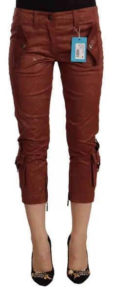 JUST CAVALLI Укороченные брюки-капри коричневого цвета с люрексом, хлопок со средней посадкой IT42/US8/M $300