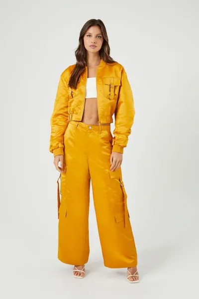 Атласные брюки-карго со средней посадкой Forever 21, золотой
