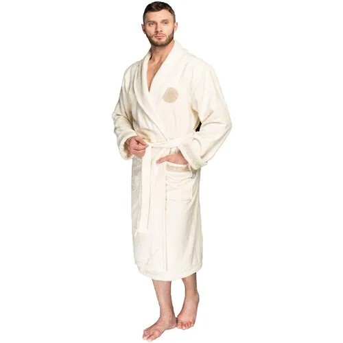 Халат мужской велюровый Gianni, воротник шалька, вышивка (крем) (2XL)