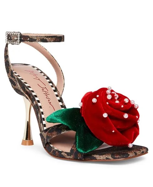 Женские бархатные туфли Carlos с розеткой и искусственным жемчугом на каблуке Betsey Johnson, красный