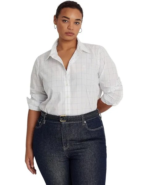 Рубашка LAUREN Ralph Lauren Plus Size Windowpane Cotton Broadcloth Shirt, белый