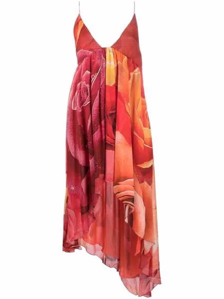 Just Cavalli платье миди асимметричного кроя с цветочным принтом
