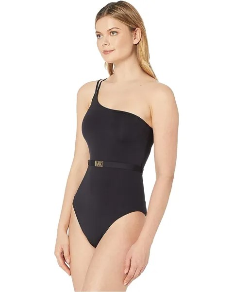 Купальник Michael Kors Logo Solids One Shoulder One-Piece, черный