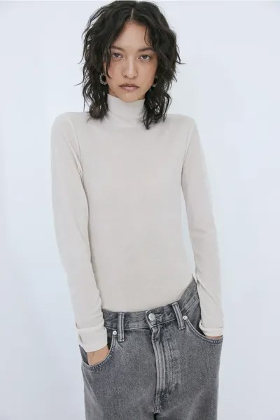 Блуза с низким воротником-поло H&M, бежевый