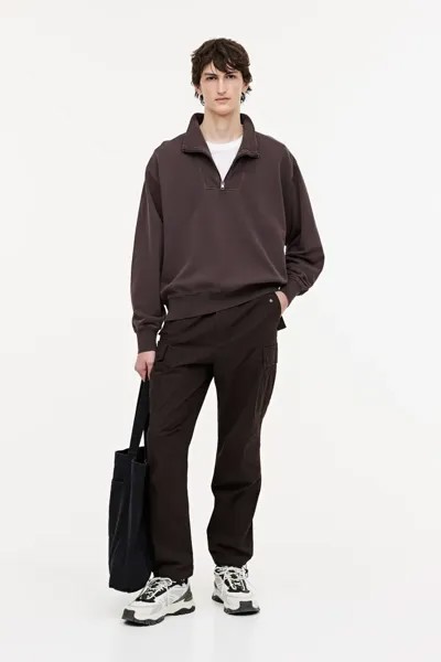 Толстовка свободного кроя на молнии с верхом H&M, коричневый