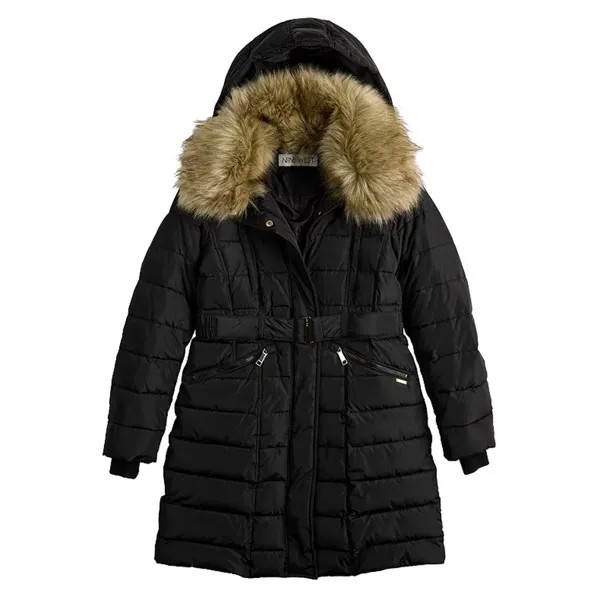 Пальто с воротником Nine West Faux-Fur Collar, черный