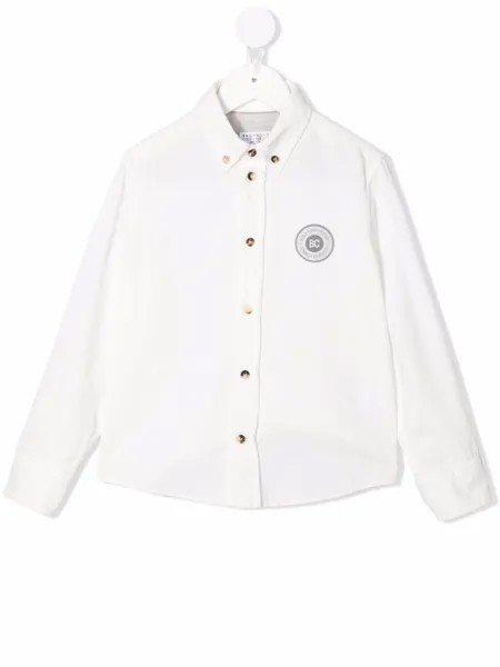 Brunello Cucinelli Kids рубашка с нашивкой-логотипом