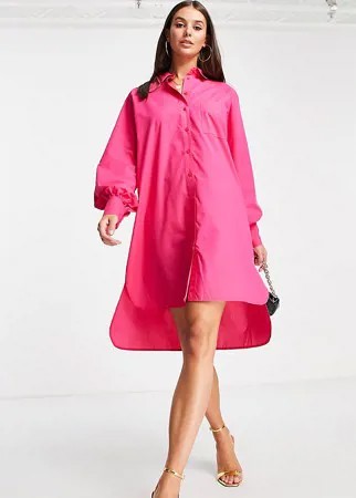 Ярко-розовое платье-рубашка мини в стиле oversized из хлопкового поплина ASOS DESIGN Tall-Розовый цвет