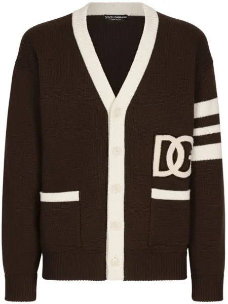Dolce & Gabbana кардиган с V-образным вырезом и нашивкой-логотипом, коричневый