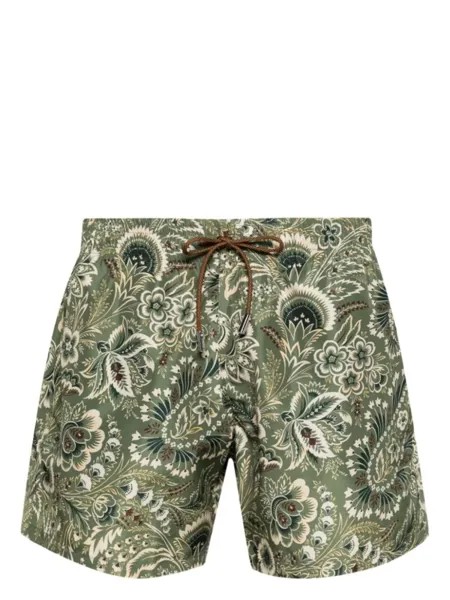 ETRO плавки-шорты с эластичным поясом и цветочным принтом, зеленый