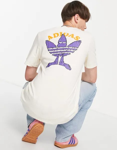 Белая футболка с крупным трилистником и логотипом adidas Originals