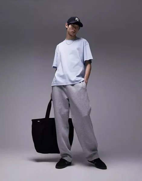 Голубая футболка оверсайз в рубчик из премиального материала Topman