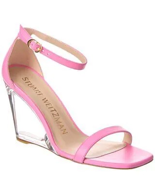 Женские кожаные сандалии на танкетке Stuart Weitzman Nudistlucite 85, розовые 7