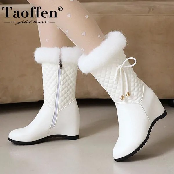 Размер 33-43 Женщины Снежные сапоги Taoffen Толстый мех Теплые зимние туфли для женщины Мода Плюшевая молния Короткие сапоги Повседневная повседневная обувь