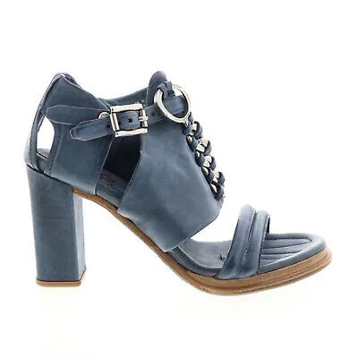 AS98 Bray A85005-101 Женские синие кожаные туфли на крючках и петлях на блочном каблуке