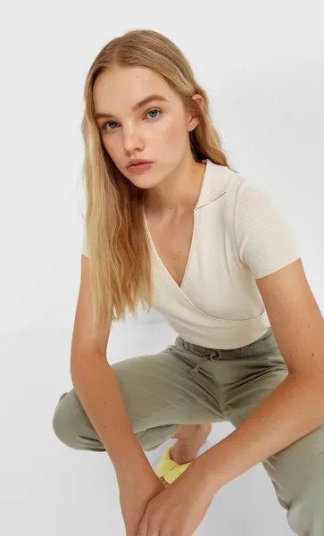 Stradivarius Топ С Воротником-Поло Multicolor S