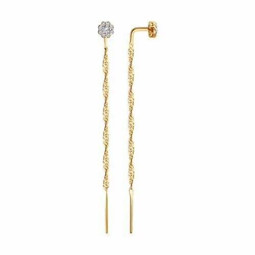 Серьги цепочки DIALVI JEWELRY, красное золото, 585 проба, фианит, золотой