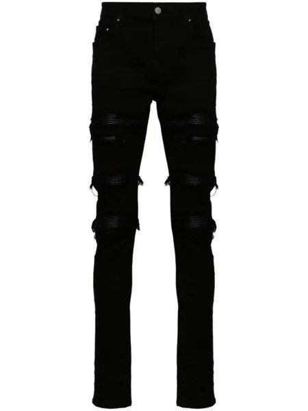 AMIRI джинсы Leather-Trasher с прорезями, черный