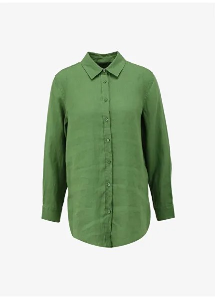 Светло-зеленая женская льняная рубашка 5BMLDQ02U Benetton, зеленый