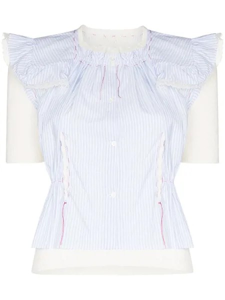 Maison Margiela блузка в тонкую полоску с оборками и короткими рукавами