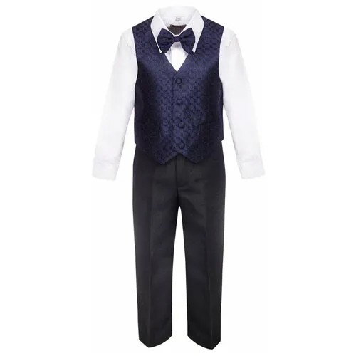 Костюм для мальчика (жилет, брюки, рубашка и бабочка), цвет: синий, рост: 98 см