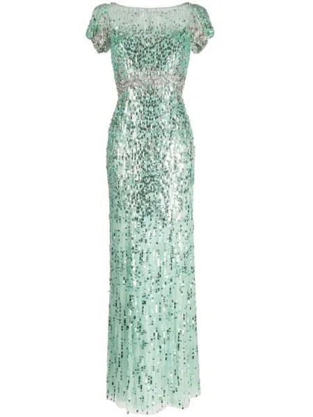 Jenny Packham вечернее платье Sungem с пайетками, зеленый
