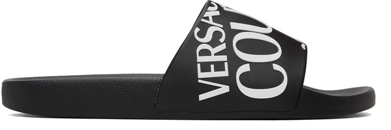 Черные шлепанцы с логотипом Versace Jeans Couture