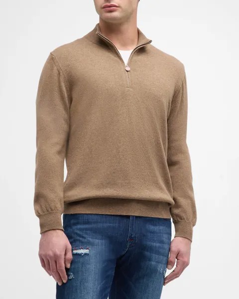 Мужской кашемировый свитер с молнией на четверть Kiton, цвет Light Brown