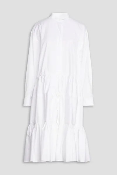 Многоярусное платье миди из хлопкового поплина со сборками MARNI, белый