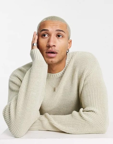 Бежевый вязаный «резинкой» oversized-джемпер ASOS DESIGN-Светло-бежевый цвет