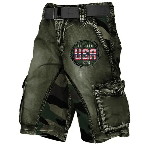 Мужские уличные винтажные шорты-карго тактические штаны с камуфляжным принтом в честь Дня независимости США