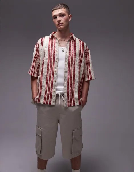 Красная рубашка свободного кроя с короткими рукавами в полоску Topman