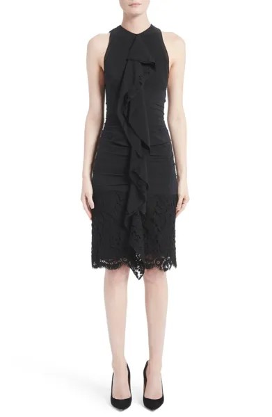 PROENZA SCHOULER Черное шелковое платье из жоржета со сборками и рюшами и шнуровкой LBD, платье 4 S