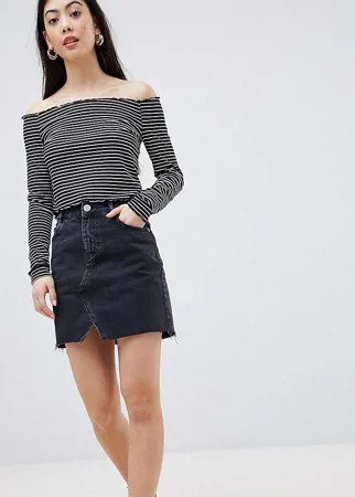 Черная выбеленная джинсовая мини‑юбка ASOS DESIGN Petite-Черный цвет