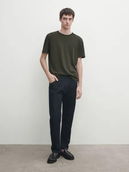 Футболка с короткими рукавами из смеси льна и хлопка Massimo Dutti, зеленый