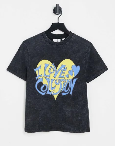 Черная винтажная футболка COLLUSION с принтом в виде сердца