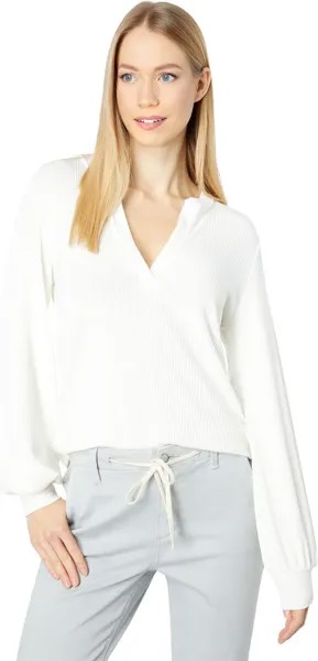 Топ LAmade Gwen Volume Sleeve Placket Top In Autumn Rib, белый