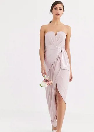 Платье-бандо макси с запахом TFNC Tall Bridesmaid-Коричневый цвет