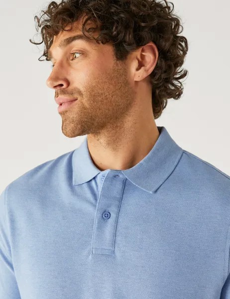 Рубашка поло из чистого хлопка пике Marks & Spencer, бледно-голубой