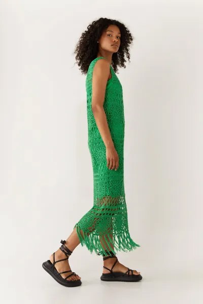 Трикотажное платье миди с кисточками и подолом, связанное крючком Warehouse, зеленый