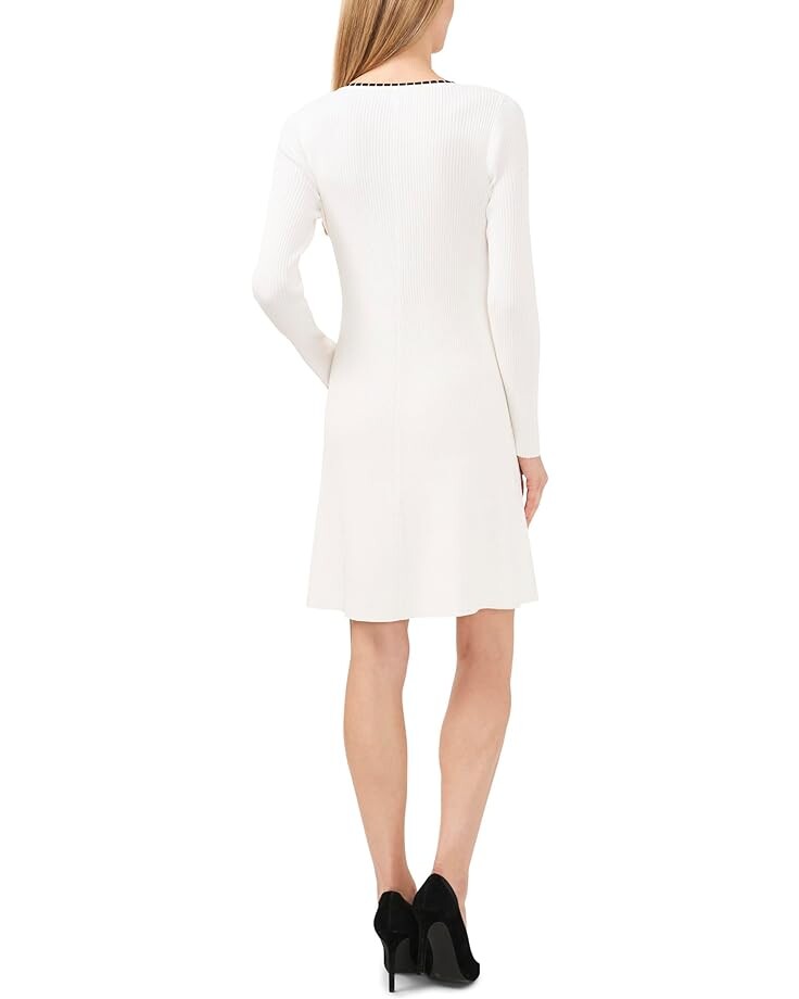 Платье CeCe Crew Neck Bow Closure Sweater Dress, цвет Antique White