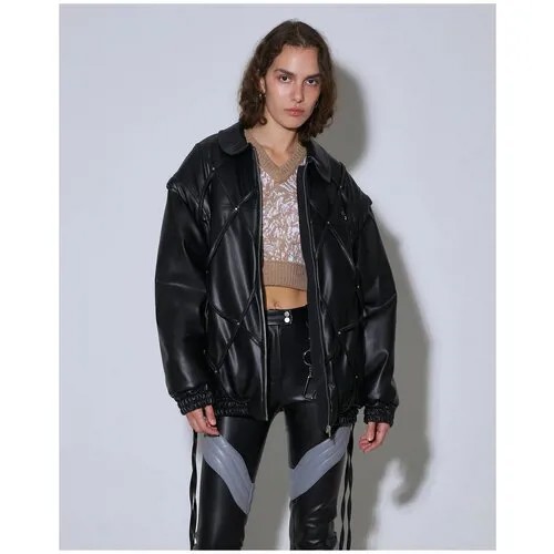 Бомбер Mardo._ oversize, с завязками и металлическим логотипом, черный, S