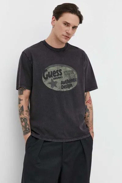 Хлопковая футболка Guess Originals, черный